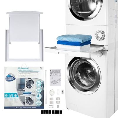 CARE + PROTECT Kit de união universal para máquinas de lavar e secar com prateleira deslizante, adequado para máquinas de lavar com profundidade 47 - 62 cm