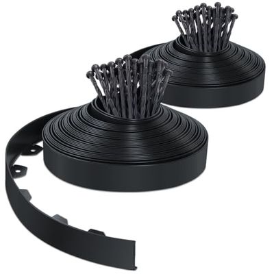 VOUNOT® Bordure de Jardin en Plastique 40 mètres avec 80 Piquets d'ancrage Bordurette de Pelouse Flexible Bordure de Gazon avec piquets Solides Idée de Jardin Hauteur 50mm Noir