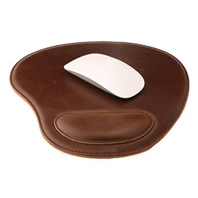 Londo Tapis de Souris Ovale en Cuir PU avec Repose Poignet - Ergonomique Confort Tapis de Souris (Marron Foncé)