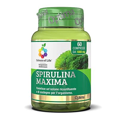 Colours of Life Spirulina Maxima - Integratore di Spirulina - Azione Ricostituente e di Sostegno per l'Organismo - Vegano e Senza Glutine, 60 Compresse