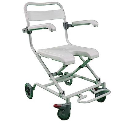 Gima - Chaise de douche pliante à roulettes avec structure en aluminium et assise en plastique, roues avec système de verrouillage, 42915