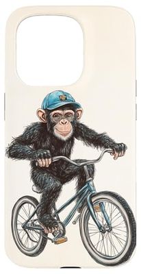 Monkey Riding Bike Vintage Bike Biker Ape Chimpancé Carcasa para iPhone 15 Pro