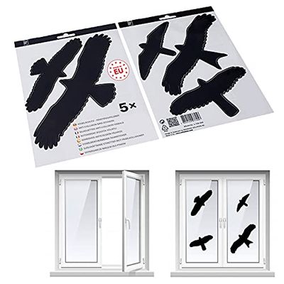 SWISSINNO Autocollants Anti-Collision Oiseaux - Protection Vitres Transparente - Prévention Efficace des Accidents - Usage Intérieur et Extérieur - 5 Silhouettes