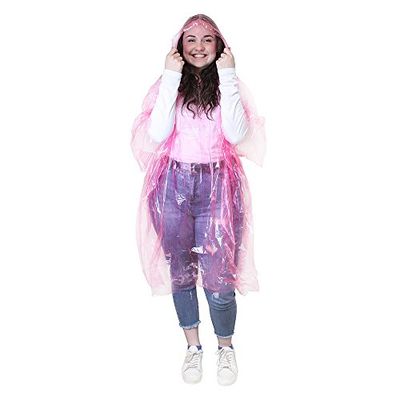 eBuyGB Pack van 10 noodwaterdichte regenponcho - outdoor Pacamac (transparant roze)