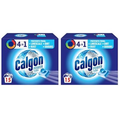Calgon 4-in-1 Washing Machine Cleaner and Water Softener Tablets, Removes Limescale & Odours, Deep Clean, Units: 15 Tablets, Pack of 2 (Packaging May Vary)