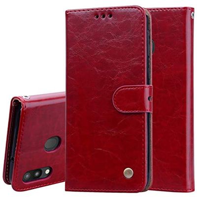 Carcasa de telefono Business Style Funda de Cuero Horizontal con Textura de Cera de Aceite for Galaxy M20, con Soporte y Ranuras for Tarjetas y Billetera (Negro) (Color : Rojo)