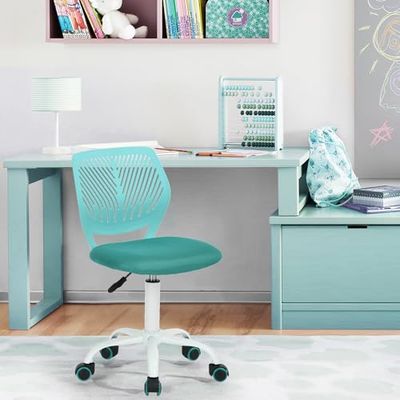 FurnitureR In hoogte verstelbare bureaustoel, draaibare studeerstoel zonder armleuningen, werkstoel voor thuiskantoor, slaapkamer, werkkamer, 40 x 38,5 x 87 cm, turquoise