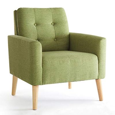 Mondeer Fåtölj, fåtölj med armstöd, massiva träben, modern, enkel för sovrum, vardagsrum, balkong, kontor, D 72 x B 72 x H 81 cm, grön