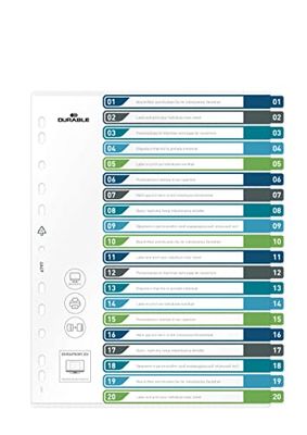 Durable register 1-20, A4+, utbytbar innehållsförteckning, 100 % återvinningsbart, flerfärgat, 679727