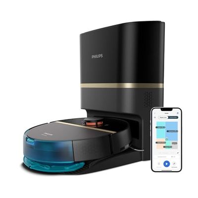 Philips Homerun Série 7000 Robot Aspirateur Laveur, Haute Puissance d'aspiration (5000 Pa), Détection des Petits Objets, avec Station, pour Tapis et Poils d'animaux, Noir, App Connectée, XU7100/01