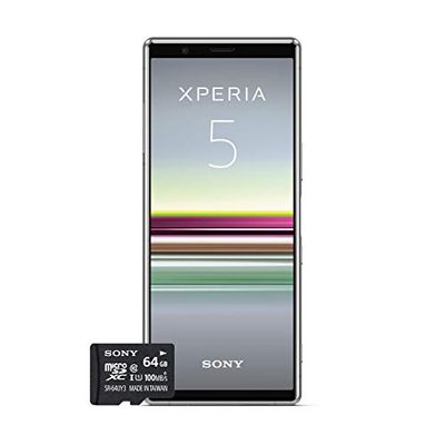 Sony Xperia 5, 6,1 tum FHD+ HDR OLED 21:9 display, 6 GB RAM, 128 GB minne, grå + gratis 64 GB minneskort [Exklusivt för Amazon DE]