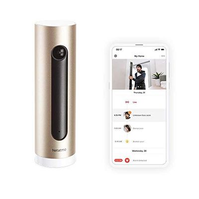 Netatmo Smart Indoor Surveillance Camera with Wall Mount, WiFi 2.4 GHz, Motion Detection, Night Vision, 1920p, No Subscription, NSC01-UK