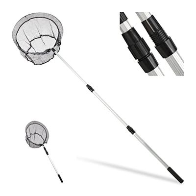 Relaxdays schepnet, telescoopsteel 60-130 c, vouwbaar, licht, stabiel, visnet, net Ø 36 cm, zwart-zilver