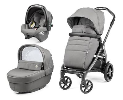 Peg Perego Book Modular - Pousette 3 en 1, 0-4 Ans, Poussette Réversible, Nacelle avec Comfort System, Siège Auto i-Size, Roues Soft Ride, Matelas Fresco Jersey, Mercury