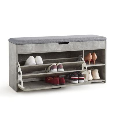 Meerveil Schoenbank met zitting, opbergbank met opklapbare lade en open opbergruimte, houten industriële stijl voor hal, 100 x 52 x 30 cm (b x h x d), grijs