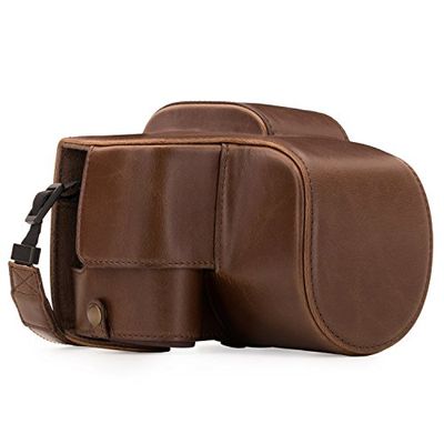 MegaGear MG1224 Ever Ready - Capa de couro e correia com acesso a bateria para câmara Panasonic Lumix DC-FZ80 e FZ82, cor castanho-escuro