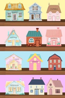 Spice Houses Notebook: Mini Village, Kitchen recipe journal, heirloom cookbook, cottagecore, vintage, collectable, Lined, Pastel, town, jars