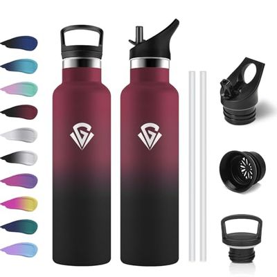 Botella Agua Acero Inoxidable 750ml, Cantimplora Termo con Pajita y Filtro, sin BPA, Reutilizable, Fácil de llevar, Termo a Prueba de Fugas, Cantimplora para Adultos, Oficina, Escuela, Bicicleta