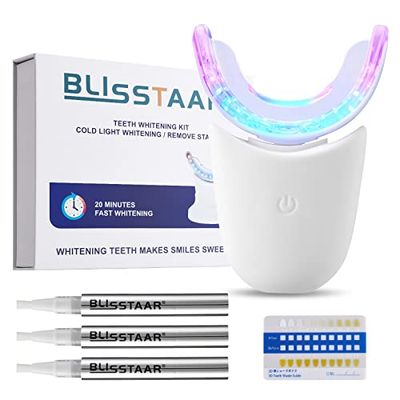 Blisstaar Set Sbiancamento Denti Con 32 Lampadine LED, 3 Penne Gel per Sbiancamento Istantaneo - Diamond Smile