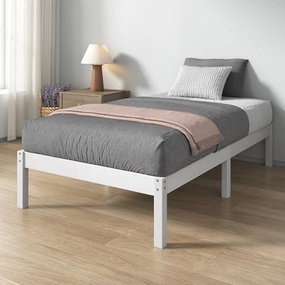 Zinus Ellie Säng 90 x 190 cm, höjd 35 cm med förvaring under sängen, sängram i bambu, med sänggavel, vit