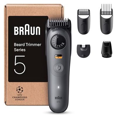 Braun Regolabarba Uomo Series 5, +5 Strumenti Di Styling, Lama Ultra Affilata, 120 Minuti di Autonomia, Impermeabile, Selettore di Precisione Con 40 Lunghezze & Blocco, BT5525, Grigio