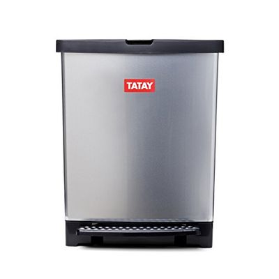 TATAY Rubbish Bin Kitchen with Pedal 25L | Indoor and Outdoor Use | Fits 30L Bags | BPA-Free Durable Plastic | 33.5x31x42 cm, Metallic Grey