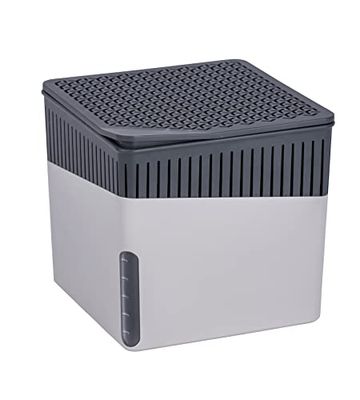 WENKO Avfuktare Cube, avfuktare minskar mögel och lukter, uppsamlingsskål med 500 g granulatblock, rymmer upp till 800 ml fukt, mått (BHT): 13 x 13 x 13 cm, i grått