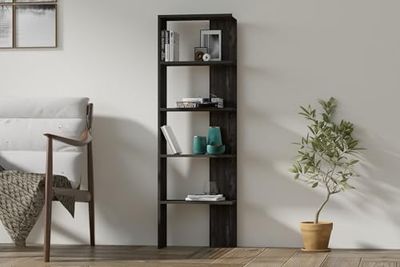 Hanah Home Modern Antraciet boekenplank, 51 cm B x 160 cm H x 21 cm D | 100% Melamine Coated Particle Board, 18 mm dik, wandmontage, stijlvol Scandinavisch design