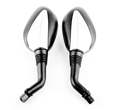 Pair of motorcycle mirrors in black with a silver stripe, 10, universal fit.