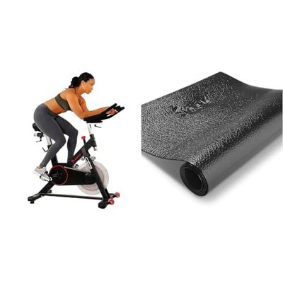 Sunny Health & Fitness - Bicicleta de ciclismo indoor negra con transmisión magnética por correa y protector de suelo de espuma para gimnasio, fitness y ejercicio en casa - N.° 083
