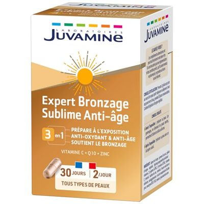 JUVAMINE Expert Bronzage Sublime, Antioxydant et Anti-âge, Prépare à l'Exposition au Soleil, Soutient le Bronzage, Programme 1 mois, 60 gélules d'origine végétale, Fabriqué en France
