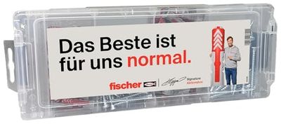 fischer 568544 FIXtainer Jürgen Klopp Signature Box DuoPower Lot de 50 chevilles 6 x 30, 30 pièces, vis 8 x 40 et 80, kit de montage universel, avec compétition DE, gris