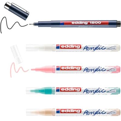 Edding stylos marqeurs set créatif - 5300 marqueurs acryliques et 1800 fineliners - set de 5 - avec instructions et accessoires - dessin et coloriage manga pour débutants et professionnels