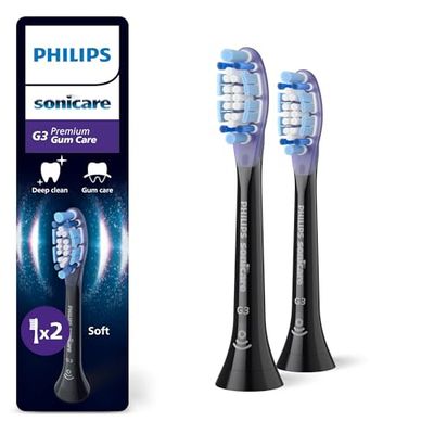 Philips Sonicare G3 Premium Gum Care - têtes de brosse à dents de rechange d'origine, noir, lot de 2, HX9052/88