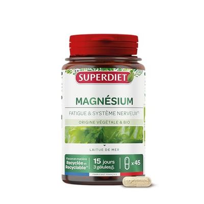 SUPERDIET® - MAGNÉSIUM BIO – VEGAN - Laitue de Mer – 100% végétal - Nutrithérapie - Fabrication française – 45 gélules