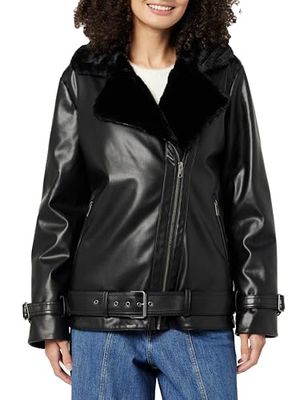 The Drop Women's Cavalla Vegan Leather Moto Jacket, Black, XXS