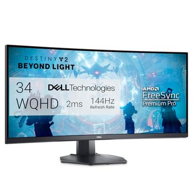 Dell S3422DWG 34" WQHD (3440x1440) 21:9 1800R Monitor Gaming Curvo, 144Hz, VA, 1ms MPRT, AMD FreeSync Premium Pro, HDR 400, DisplayPort, 2x HDMI, 5x USB, 3 Anni di Garanzia, Nero