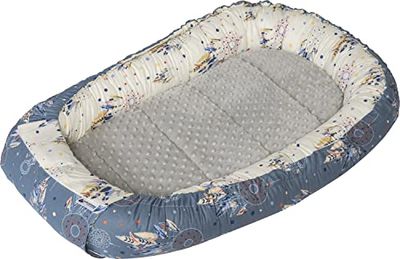 Medi Partners Réducteur de Lit Bébé 100x60x15cm Cocon Nid d'ange Nest Baby Reducteur Bébés Oreiller Cocoon Insert Amovible 100% Coton (Attrape-rêves avec Minky Grise)
