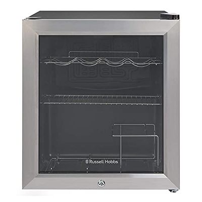 Russell Hobbs Mini Fridge 12 Bottle/46L Lockable Freestanding Stainless Steel Table Top Mini Beer & Wine Fridge, Lock and Key with Glass Door RHGWC3SS-LCK