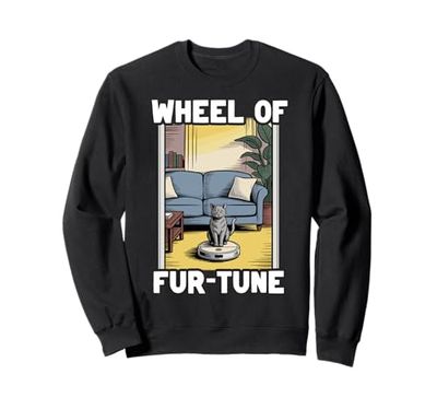 Wheel Of Fur-Tune Cat On Robot Vacuum Cleaner Cat Sweatshirt