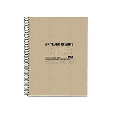 Miquelrius - Cahier 100% recyclé, Couverture en carton recyclé, Carnet A5 (148 x 210 mm), 2 trous, 120 feuilles recyclées 80 g/m², 4 bandes de couleur, Rayures horizontales 7 mm, Couleur craft