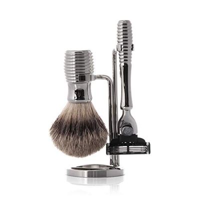 Hans Baier Scheerset 76672 Silberglanz - Silver tip scheerkwast en Gillette nat scheerapparaat