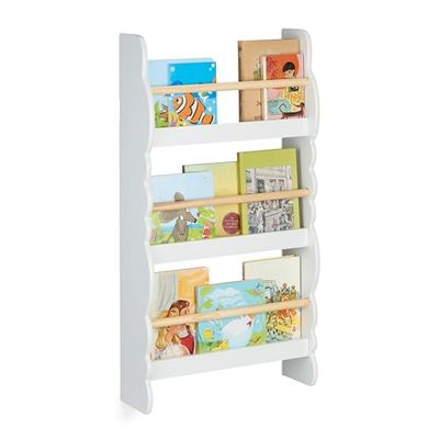 Relaxdays Rangement pour la Chambre de Votre Enfant, Montage Mural, H x L x P : 80 x 42,5 x 14 cm, Blanc et Nature