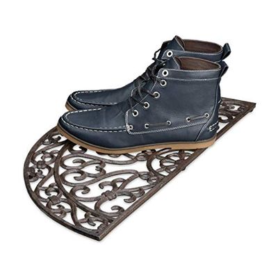 relaxdays Capuz semicircular para entrada, 2 x 60 x 31 cm, ferro fundido com pernas de borracha, antiderrapante, bronze