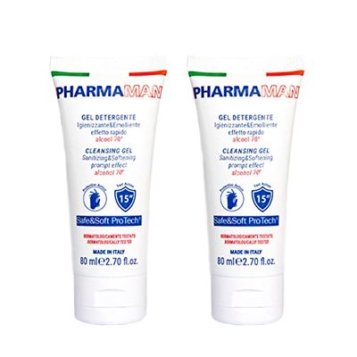 Pharmamani KIT 2 PEZZI GEL IGIENIZZANTE MANI da 80 ml. 70% Alcool, Effetto Rapido, Non appiccica, si assorbe subito e idrata le mani. Profumo gradevole, Dermatologicamente Testato. Formato tascabile.