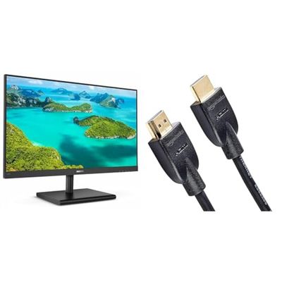 Philips 245E1S Gaming Monitor 24" LED IPS 2K Freesync a 75 Hz, 2560 x 1440, Ultra Wide Color, 4ms & Amazon Basics - Cavo HDMI 4K da 0,9 m, alta velocità con Ethernet 18 Gbps, 4K@60 Hz, 2160p, Nero