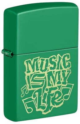 Zippo Lighter, Metal, Grass Green-Music is My Life