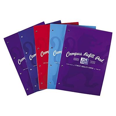 Campus Oxford gelijnd papier A4 navulpad, headbound 140 pagina's, diverse kleuren, pak van 5
