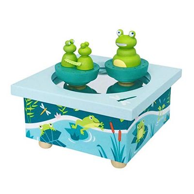 TROUSSELIER - Grenouille & ses Bébés - Boîte à Musique Dancing - 2 Figurines Amovibles - Fonctionnement Simple - Musique Sound of Silence de Simon & Garfunkel - Colori Bleu