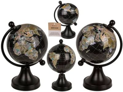 Decoratieve wereldbol, zwart, van kunststof, ca. 8 x 10 x 15,5 cm